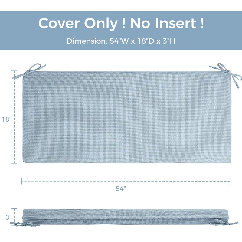 IN4 Care Patio Bench Cushion Covers for Outdoor Furniture with Ties,Water Resistant Loveseat/Settee Cushion Slipcover 54x18x3 Inch for Swing Porch Garden(Replacement Cover Only)-Frost Blue - Image 2
